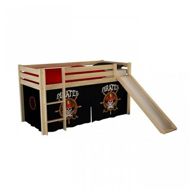 Lit Compact avec Toboggan Nature + Rideau de lit Pirate VIPACK