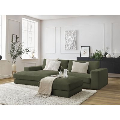 Canapé d'angle fixe 3 places en velours côtelé avec pouf, LEONARD BOBOCHIC