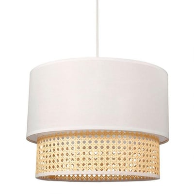 Suspension gigogne ronde cannage tissu blanc D35 DECORATIE
