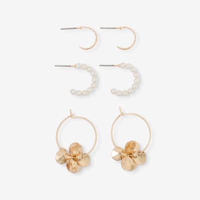 Set de 3 petites créoles fleurs et perles BALABOOSTE