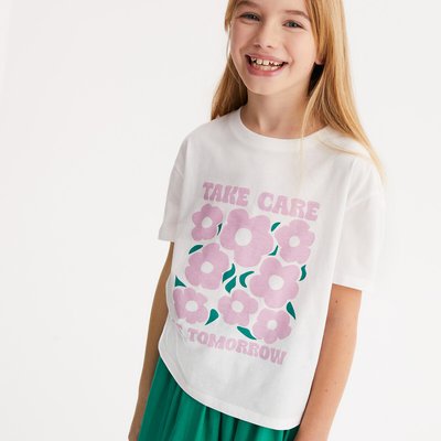 T-shirt col rond, imprimé fleurs et à message LA REDOUTE COLLECTIONS