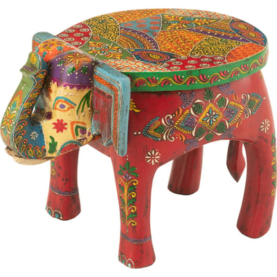 Tabouret éléphant en bois de manguier peint rectangulaire RECOLLECTION