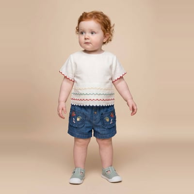 Short brodé en chambray de coton BOUT'CHOU