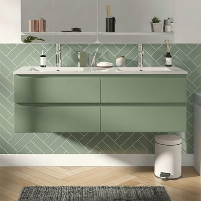 Ensemble double vasque 120cm avec plan céramique et robinets SORRENTO MOB IN