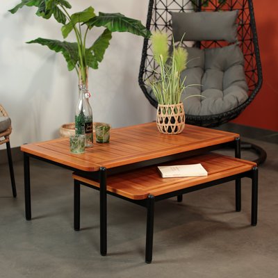 Lot de 2 tables d'extérieur en bois et métal tables gigognes pour jardin ou balcon 100 cm PIER IMPORT