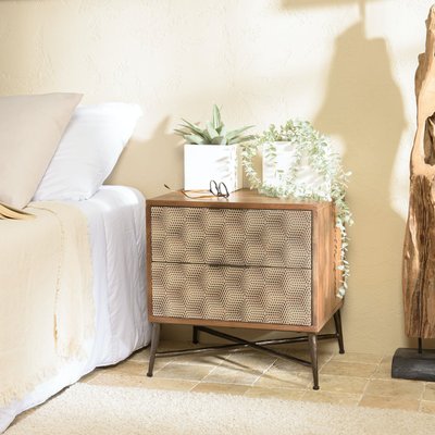 Chevet 2 tiroirs motifs losanges en bois de manguier KANHA PIER IMPORT