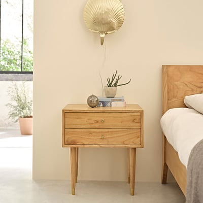 Table de chevet en bois massif 2 tiroirs  PIA BERAH GETAH