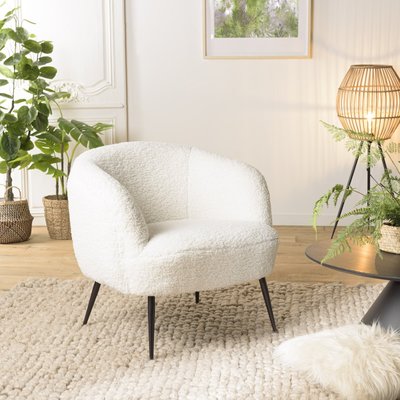 Fauteuil club tissu bouclette blanc TIM PIER IMPORT