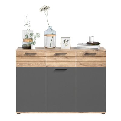 Buffet 1 tiroir et 3 portes gris anthracite et chêne nox L120 cm - MASON CALICOSY