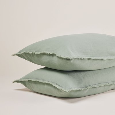 Lot de 2 taies d'oreiller en Gaze de coton lavé finition frangée, 40x40 cm  LOU MADURA