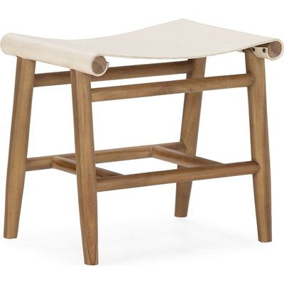 Tabouret bois de teck et cuir  assise élégante naturelle RECOLLECTION