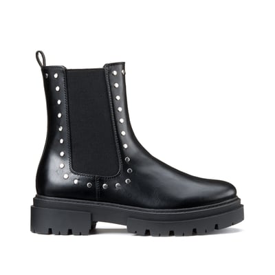 Stivaletti Chelsea Donna Con Borchie Tacco Blocco - Pelle Finta Black PU - Taglie 4-8 UK