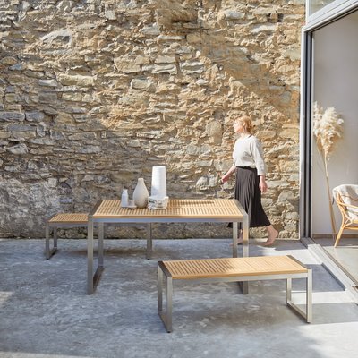 Ensemble de jardin en teck massif et inox 6 places ARNO TIKAMOON