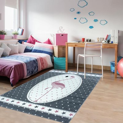 Tapis enfant tissé motif animaux KID PINK UN AMOUR DE TAPIS