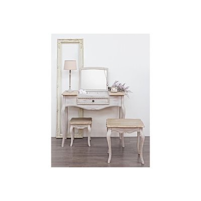 Console coiffeuse en bois beige patiné avec miroir et rangements - GARANCE HELLIN, DEPUIS 1862