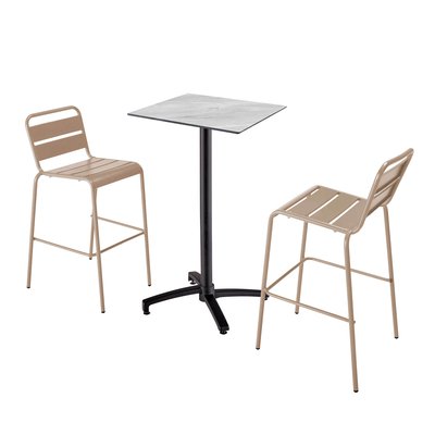 Table haute en HPL inclinable et 2 chaises hautes en métal, OPERA OVIALA