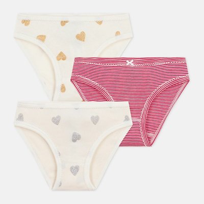 Confezione da 3 mutandine in cotone, motivo a cuori e righe PETIT BATEAU