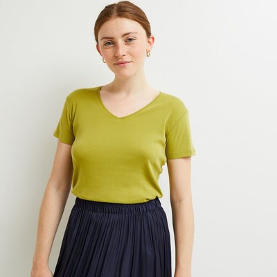 T-shirt col V uni en coton, Bio MONOPRIX LINGERIE