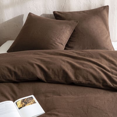 Parure de lit flanelle uni TERRE DE NUIT