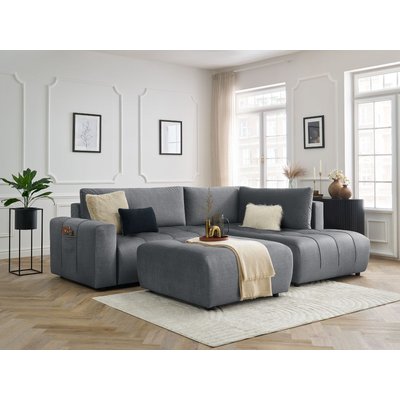 Canapé d'angle convertible 4 places en velours avec pouf, ARSENE BOBOCHIC