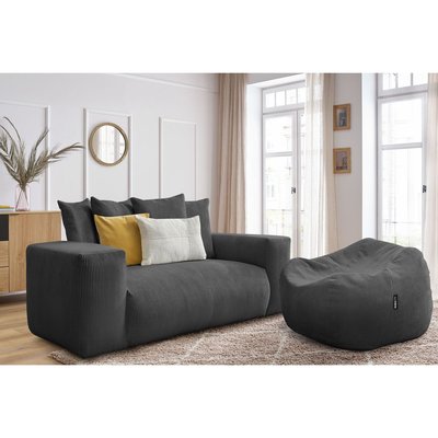 Canapé droit fixe 2 places en velours côtelé avec pouf, VOLTAIRE BOBOCHIC