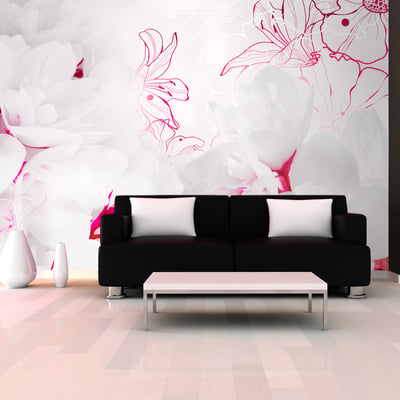 Papier peint intissé panoramique Fleurs Enveloped in white EDEN
