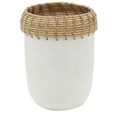 Vase en métal blanc et rotin Petit modèle AUBRY GASPARD