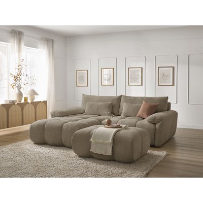 Canapé d'angle fixe 4 places en tissu texturé avec pouf, IVANE BOBOCHIC
