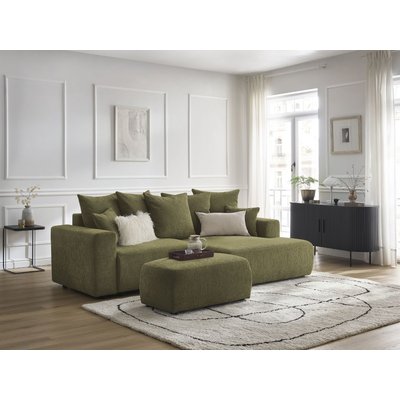 Canapé d'angle convertible 5 places en tissu texturé avec pouf, ATILLA BOBOCHIC