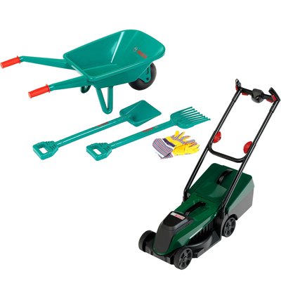 Kit de jardinage Bosch brouette et Tondeuse à gazon Rotak THEO KLEIN
