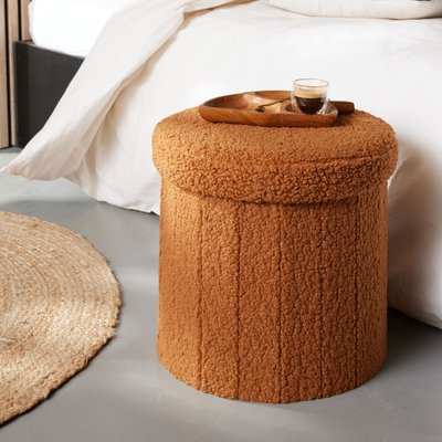 Pouf coffre rond en tissu bouclette MOKA FACTORY