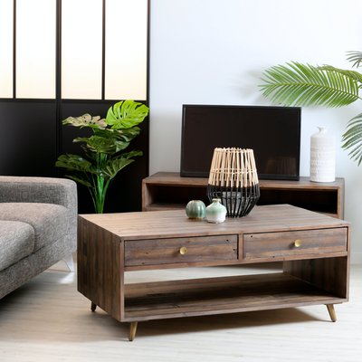 Table basse en bois recyclé avec tiroirs et niche de rangement style vintage 120x70cm ADELAIDE PIER IMPORT
