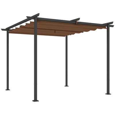 Pergola 3 x 3 m métal anthracite toile UPF30+ coulissante rétractable marron OUTSUNNY