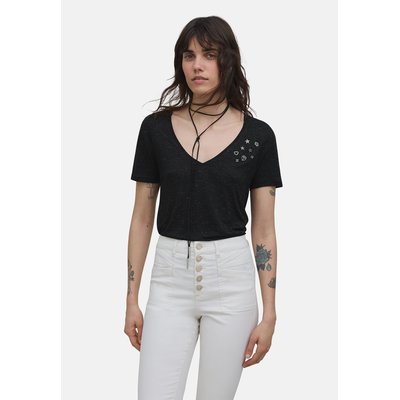 Tee-shirt maille fil textile badges rock strass IKKS