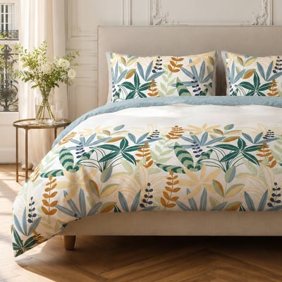 Parure housse de couette en coton feuillage, GOYAVE C DESIGN HOME TEXTILE