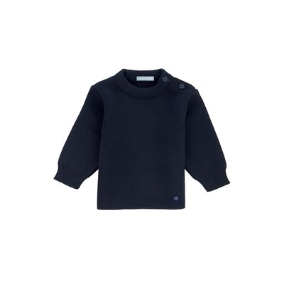Pull marin uni col rond à boutons FOUESNANT BABY ARMOR-LUX