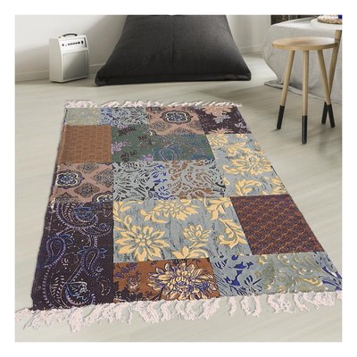 Tapis kilim fait à la main en coton BLUE FLOREA UN AMOUR DE TAPIS