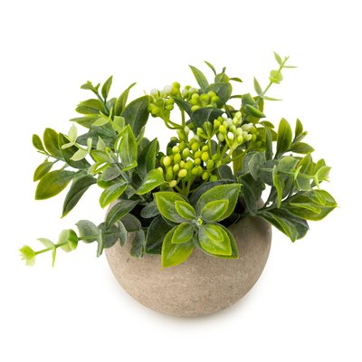 12cm Artificial Herb Plant in Paper-Maché Style Vase SO'HOME