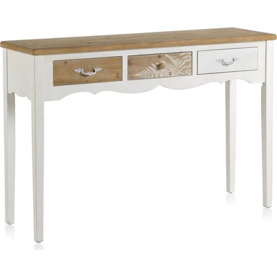 Console blanche bois naturel 3 tiroirs style urbain élégant RECOLLECTION