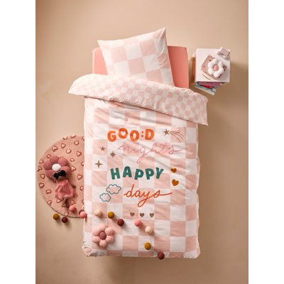 Parure housse de couette + taie oreiller enfant DAMIER GOOD VIBES, avec coton recyclé VERTBAUDET
