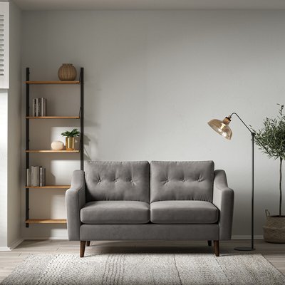 Rosa Curve Buttoned Velvet 2 Seater Sofa with Dark Wood Legs SO'HOME