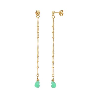 Boucles d'oreilles longues chrysoprase dorées - danae CAROLINE NAJMAN
