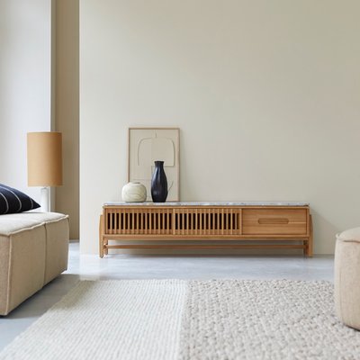 Meuble TV en teck massif et terrazzo premium 175 cm ISAURE TIKAMOON