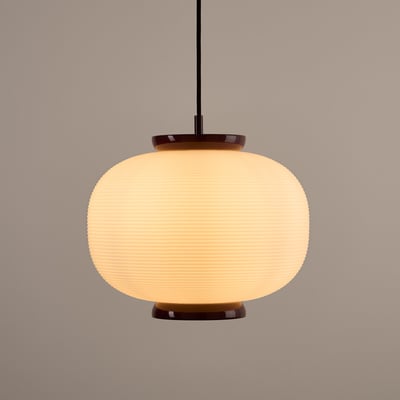 Lámpara colgante de vidrio opalino estriado y metal de hierro, diámetro 33 cm, TILAN LA REDOUTE INTERIEURS