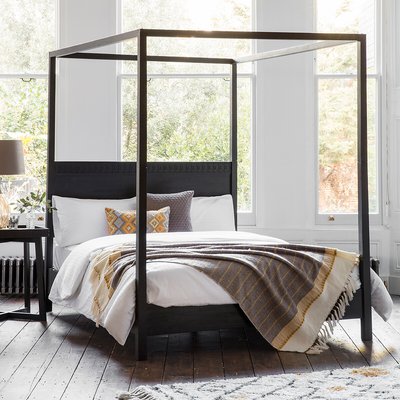 Barauni Boho Carved Wood Canopy Bed SO'HOME