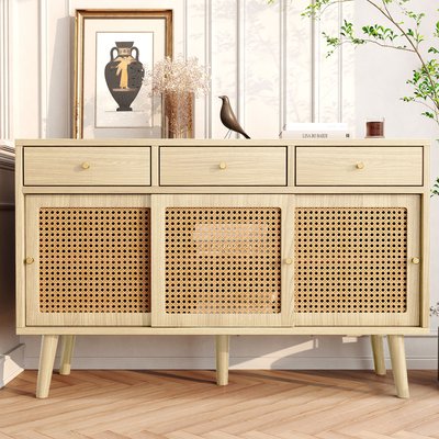Armoire de rangement avec 3 portes et 3 tiroirs imitation chêne scandinave, DAVEA MEUBLES COSY