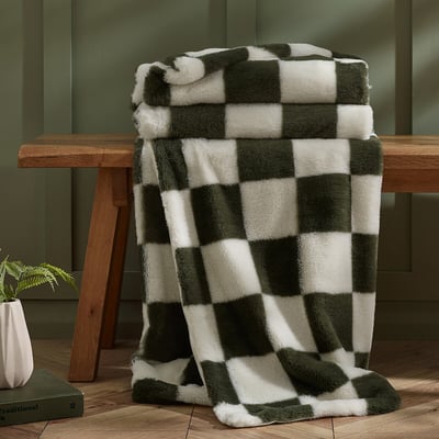 Cosy Soft Checkerboard Fleece Blanket Throw CATHERINE LANSFIELD