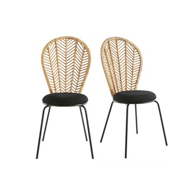Chaises en rotin, tissu et métal noir (lot de 2) PEACOCK MILIBOO