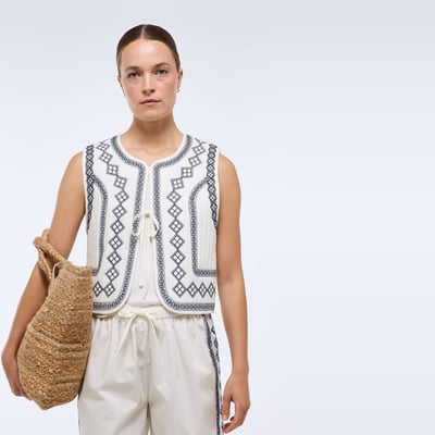 Gilet brodé sans manches à nouer MONOPRIX