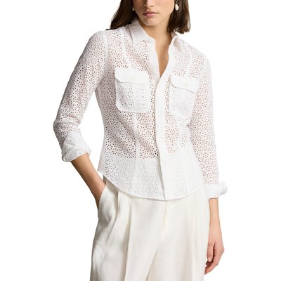 Openwork Linen Shirt with Flap Pockets and Long Sleeves POLO RALPH LAUREN